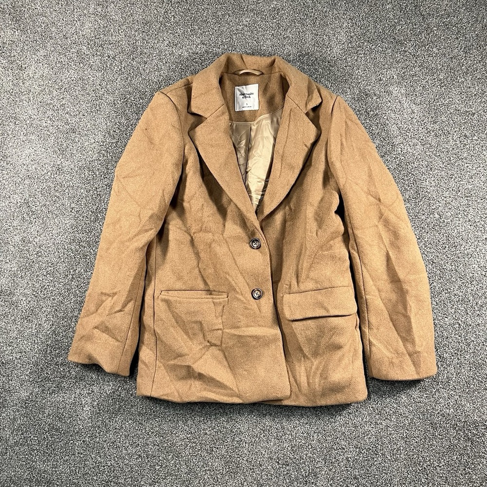 Abercrombie & Fitch Womens Small Camel Tan Wool Blend Two Button Blazer Jacket